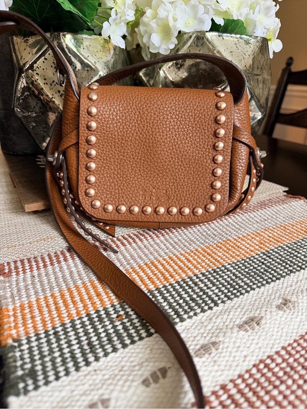 Coach Tan Studded Pebbled Leather Crossbody